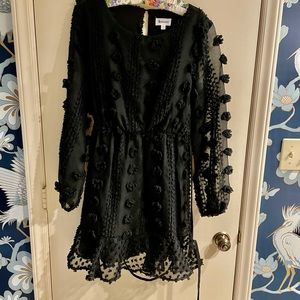 Long Sheer Sleeve Black Ruffle Dress